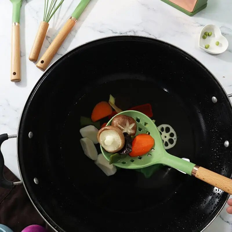 Silikoonist kööginõud Mittenakkuvad kööginõud köögiriistade komplekt Spaatliga Labidas Munapeksjad Puidust käepidemega köögitööriistad