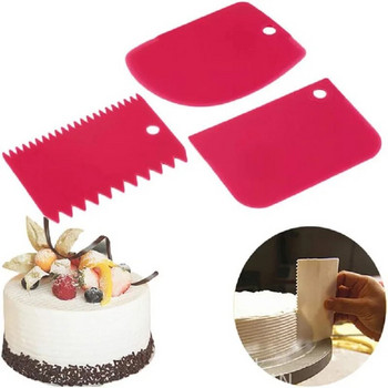 Σετ ψησίματος Ξύστρα Κρέμα Κέικ 3 τεμαχίων DIY Κουζίνα ίσιο τόξο οδοντωτό μαχαίρι κρέμας ψωμιού Πλαστική ξύστρα ψησίματος Ειδικά εργαλεία