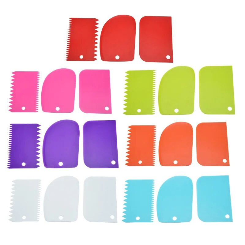 Koogikreemi kaabitsaga küpsetuskomplekt 3-osaline DIY Köök sirge kaarega hammastega kreemjas leivanuga plastikust kaabitsaga küpsetamise eritööriistad