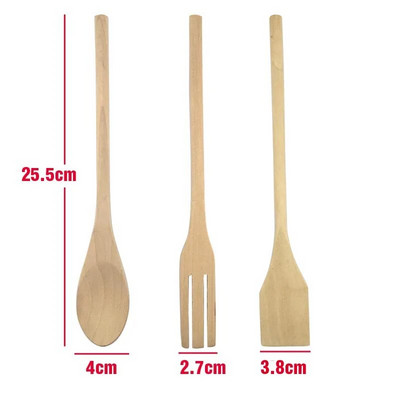 Puidust köögitarvete komplekt Täispuidust vidina lusikas kahvli keeraja spaatliga looduslikud köögitööriistad
