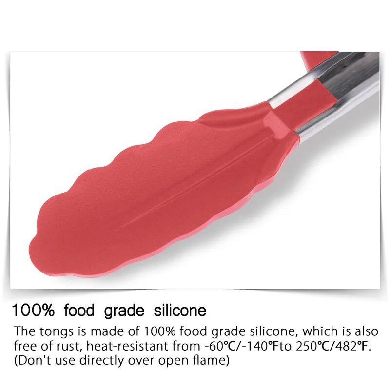 LMETJMA virtuvės kepimo žnyplės, karščiui atsparios nerūdijančio plieno kepsninės žnyplės su silikoniniais antgaliais ir stovo dizainu, skirtu salotų griliui KC0254