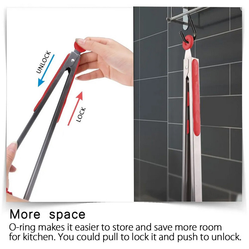 LMETJMA virtuvės kepimo žnyplės, karščiui atsparios nerūdijančio plieno kepsninės žnyplės su silikoniniais antgaliais ir stovo dizainu, skirtu salotų griliui KC0254