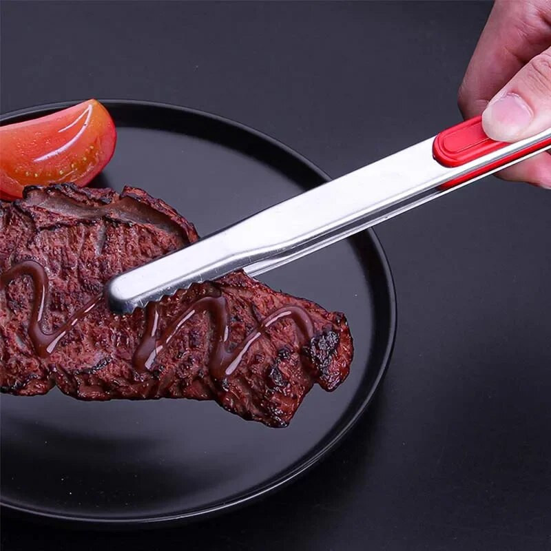 Roostevabast terasest toiduklamber Silikoonist libisemiskindel käepidemega grilltangid pihvleivaküpsetustööriist Kaasaskantavad salati kööginõud