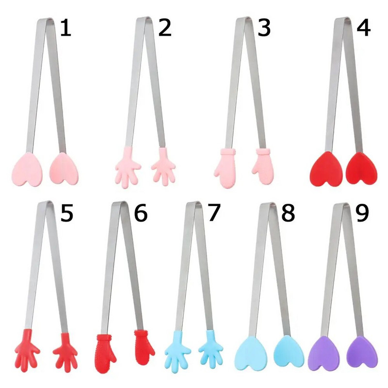 Kūrybingos silikoninės nerūdijančio plieno mini užkandžių žnyplės, neslystančios rankenos BBQ duona, ledo kubelio segtukas virtuvės priedai