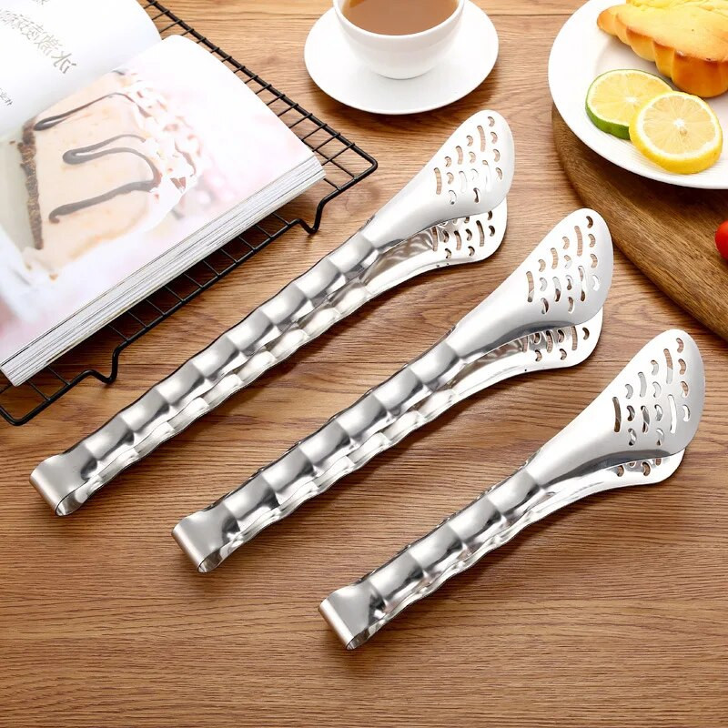 Clestă pentru grătar cu mâner din bambus creativ Clesă pentru carne pentru legume Clemă pentru pâine cu orificiu de scurgere Accesorii de bucătărie