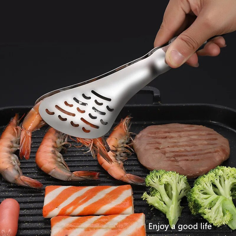 Clestă pentru grătar cu mâner din bambus creativ Clesă pentru carne pentru legume Clemă pentru pâine cu orificiu de scurgere Accesorii de bucătărie