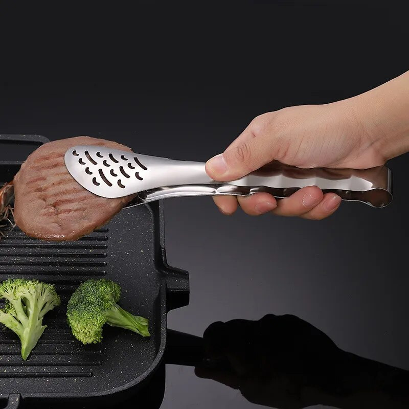 Clestă pentru grătar cu mâner din bambus creativ Clesă pentru carne pentru legume Clemă pentru pâine cu orificiu de scurgere Accesorii de bucătărie