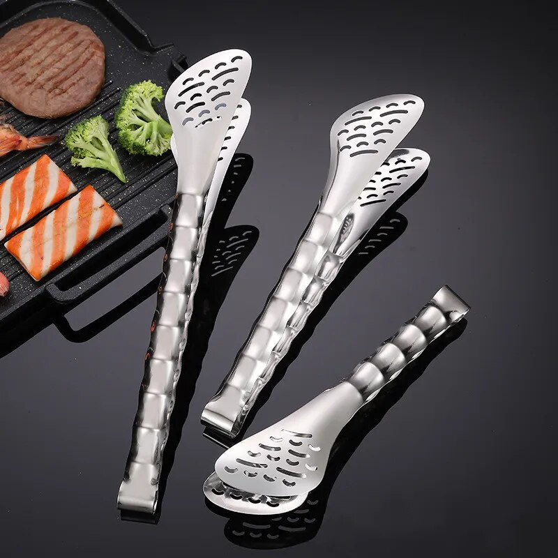 Clestă pentru grătar cu mâner din bambus creativ Clesă pentru carne pentru legume Clemă pentru pâine cu orificiu de scurgere Accesorii de bucătărie