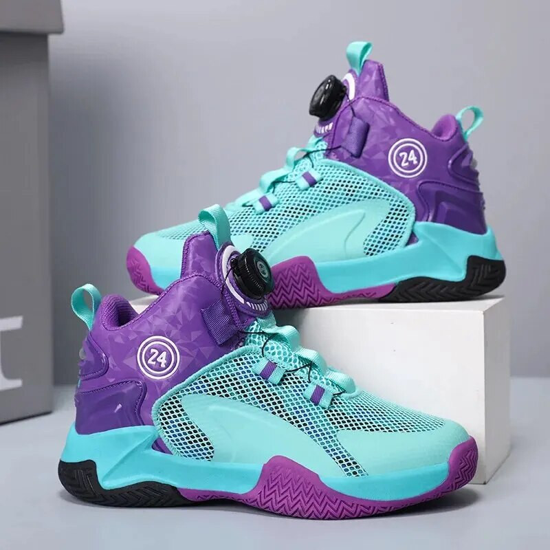 Дишащи мрежести баскетболни обувки Момчета Модерни устойчиви на износване противоплъзгащи средно големи детски баскетболни обувки Модел на райе
