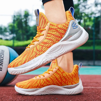 Модни оранжеви баскетболни спортни обувки унисекс външни дишащи мъжки маратонки с кошница Неплъзгащи се мъжки спортни обувки голям размер 36-46