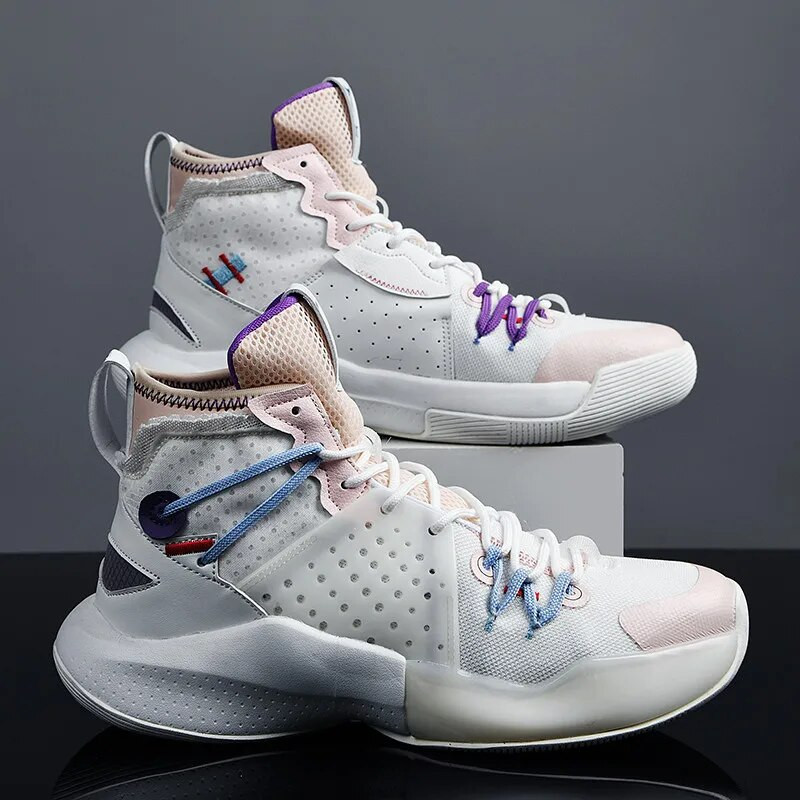 Pantofi de baschet color mozaic pentru bărbați Pantofi sport cu șireturi pentru bărbați, de înaltă calitate, amortizare anti-alunecare, tălpi din cauciuc