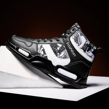 Марка Мъжки спортни обувки Високи маратонки с графити Модерни момчета Баскетболни спортни тенис обувки Спортни обувки за фитнес на открито