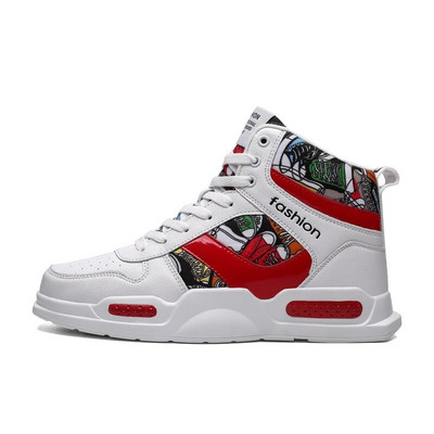 Pantofi sport pentru bărbați de marcă Pantofi cu graffiti înalți pentru băieți la modă, baschet, sport, tenis, pantofi sport, antrenament în aer liber, pantofi atletic