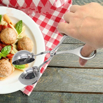 Εργαλείο παρασκευής μπάλας κρέατος Κλιπ από ανοξείδωτο ατσάλι Στρογγυλό σχήμα μπάλας ρυζιού Κουτάλι κεφτέδες που φτιάχνει καλούπι Αντικολλητικό γεμισμένο Gadget κουζίνας