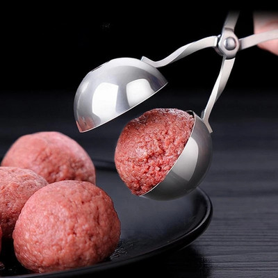 Εργαλείο παρασκευής μπάλας κρέατος Κλιπ από ανοξείδωτο ατσάλι Στρογγυλό σχήμα μπάλας ρυζιού Κουτάλι κεφτέδες που φτιάχνει καλούπι Αντικολλητικό γεμισμένο Gadget κουζίνας