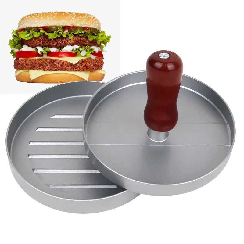 1 set Formă de acoperire antiaderentă cu mâner Matriză pentru hamburger Din aliaj de aluminiu Hamburger Carne Carne de vită BBQ Burger Presă pentru carne Bucătărie FoodMold