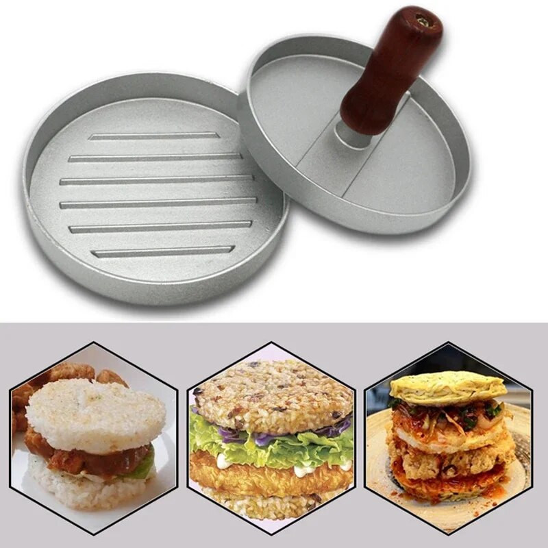 1 set Formă de acoperire antiaderentă cu mâner Matriză pentru hamburger Din aliaj de aluminiu Hamburger Carne Carne de vită BBQ Burger Presă pentru carne Bucătărie FoodMold