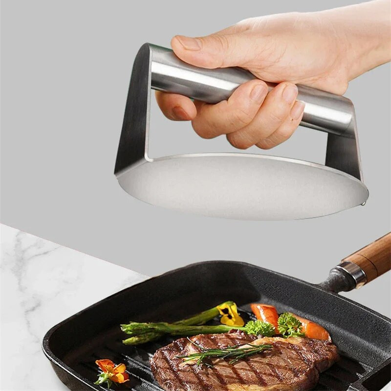 Presă pentru burgeri din oțel inoxidabil antiaderent carne grătar de vită, rotund, pătrat, sfărâmator de hamburger pentru mașina de chifle, accesorii de gătit grătar