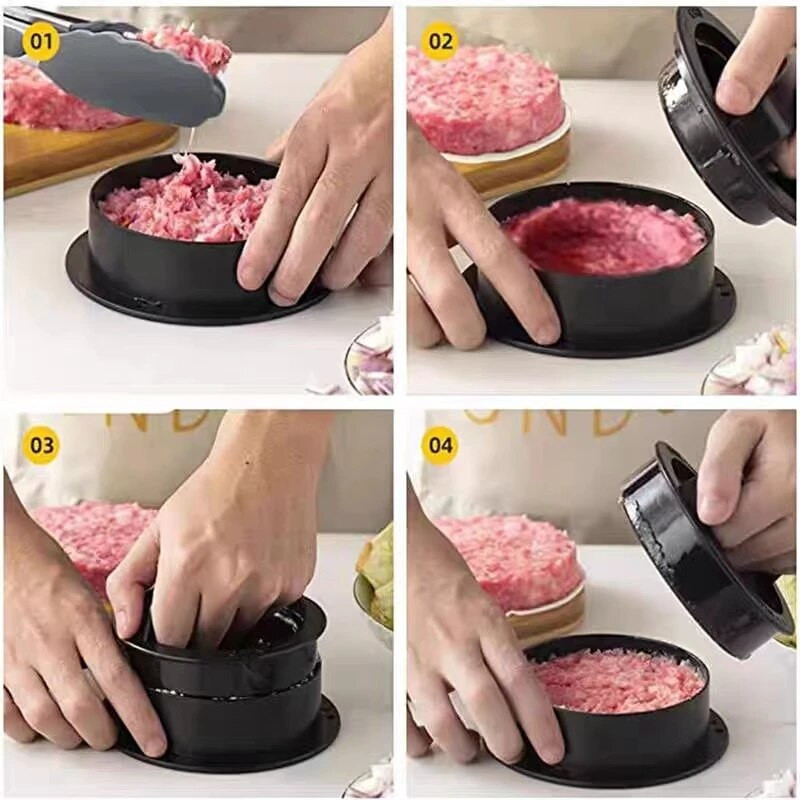 3 în 1 formă rotundă matriță umplută pentru hamburger, carne de vită, legume, hamburger, presă pentru carne, presă pentru carne, gadgeturi pentru bucătărie