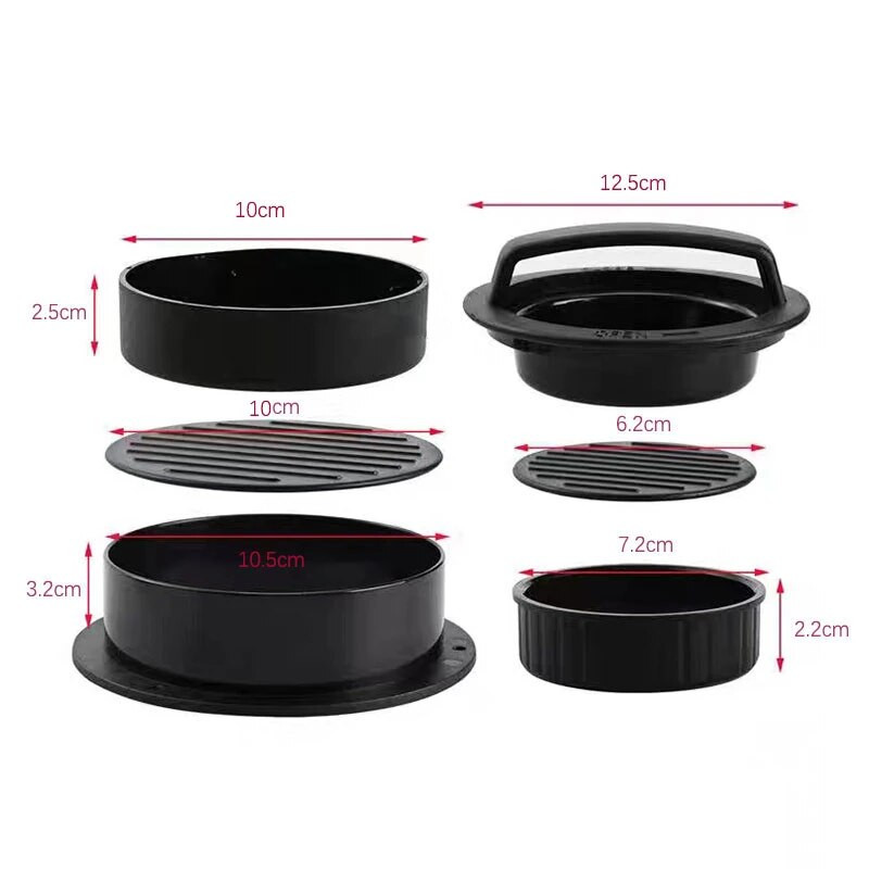 3 în 1 formă rotundă matriță umplută pentru hamburger, carne de vită, legume, hamburger, presă pentru carne, presă pentru carne, gadgeturi pentru bucătărie