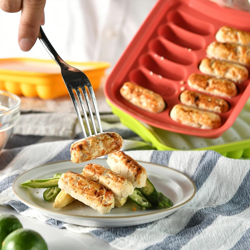 Neprianjajući silikonski kalup za kobasice Kalup za hrenovke s poklopcem Kalupi u obliku prstiju Domaće kobasice Dodatak prehrani za djecu Pribor za pečenje