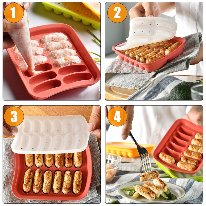 Neprianjajući silikonski kalup za kobasice Kalup za hrenovke s poklopcem Kalupi u obliku prstiju Domaće kobasice Dodatak prehrani za djecu Pribor za pečenje