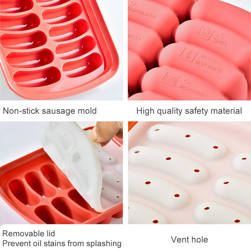 Neprianjajući silikonski kalup za kobasice Kalup za hrenovke s poklopcem Kalupi u obliku prstiju Domaće kobasice Dodatak prehrani za djecu Pribor za pečenje