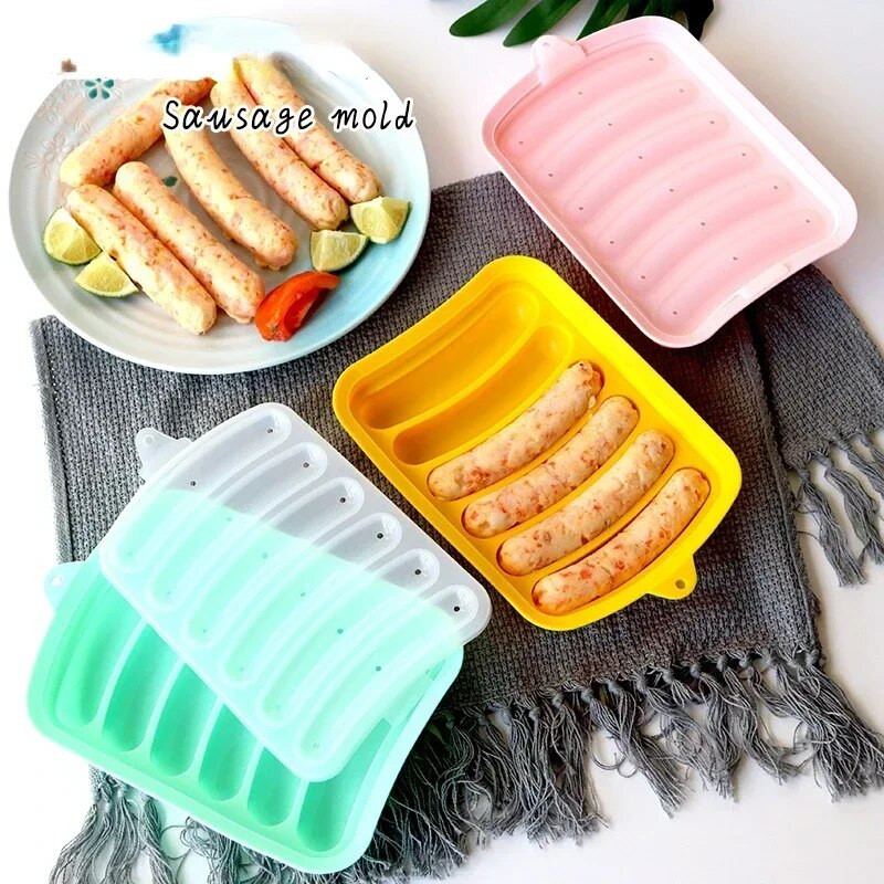 Mașină de fabricat cârnați din silicon Mold Handmade Hamburger Hot Dog Tavă de preparare Accesorii de bucătărie reutilizabile Gadget Matrite de copt cu capac