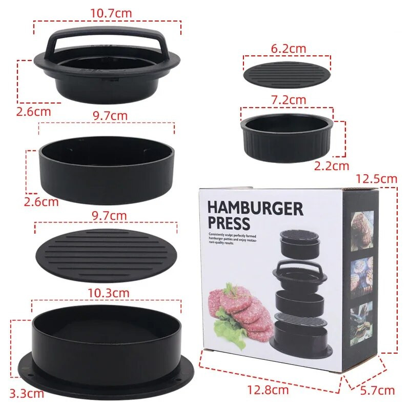 3 u 1 Stroj za prešanje mesa za hamburgere Neprianjajuća preša za pljeskavice Pork Beef Patty Maker Kalup za punjene hamburgere Kuhinjski alati