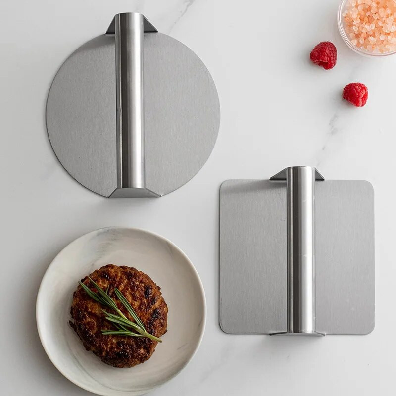 Presă pentru hamburgeri din oțel inoxidabil, rotund, pătrată manuală, profesională, rezistentă la căldură, burger Maker Accesorii de bucătărie Instrumente alimentare