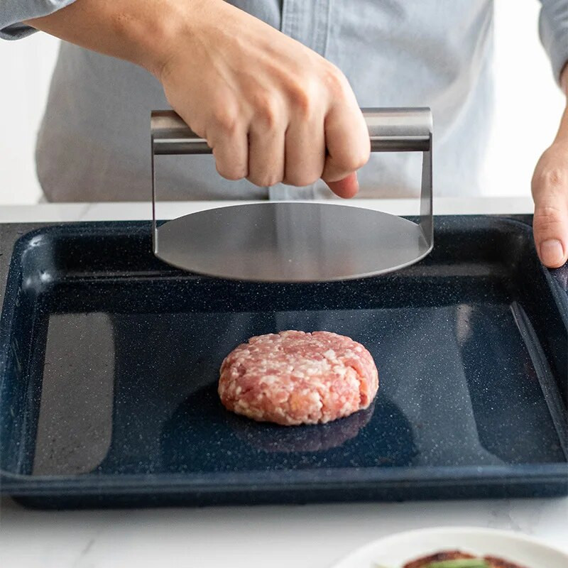 Presă pentru hamburgeri din oțel inoxidabil, rotund, pătrată manuală, profesională, rezistentă la căldură, burger Maker Accesorii de bucătărie Instrumente alimentare