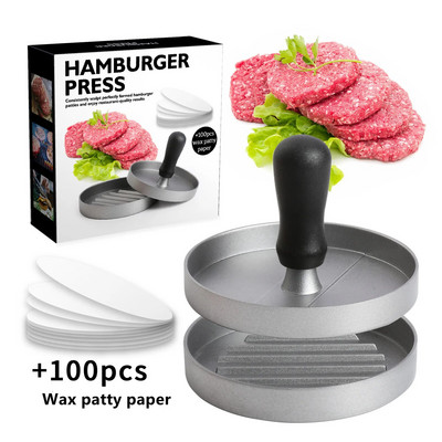 1 db alumínium hamburgerprés 100 db olajos papírral tapadásmentes Chef szelet készítő burger forma hús szerszámok konyhai kütyük