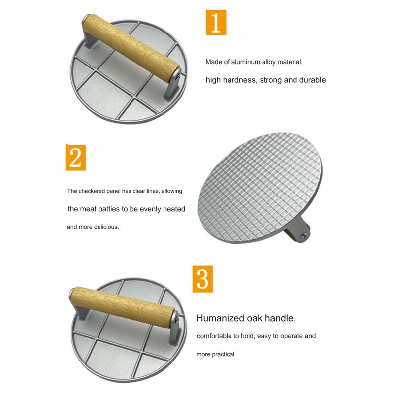 AT69 -Presă pentru grătar, multifuncțională de rezistență -Presă pentru carne, presă pentru sandvici și slănină -Presă pentru burgeri Mașină de făcut chifle pentru bucătărie rotundă