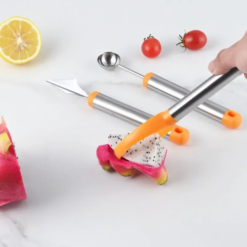 Nož za guranje voća Dvostruka glava Lopatica za kuglice za dinju Kuhinjski alat za guljenje trokutastog oblika Rezač za povrće Ploča za voće Lubenica