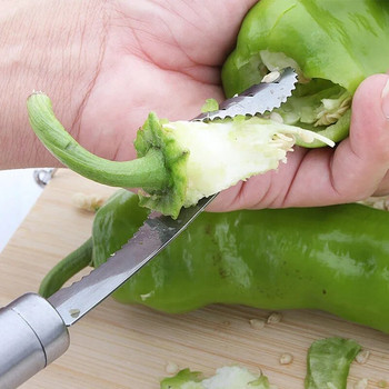 1 бр. Инструмент за премахване на сърцевината на зеленчуци и плодове Pepper Tomato Slicer Edge Въртящ се нож Corers Seed Remover Кухненски джаджи от неръждаема стомана