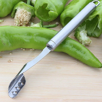 1 бр. Инструмент за премахване на сърцевината на зеленчуци и плодове Pepper Tomato Slicer Edge Въртящ се нож Corers Seed Remover Кухненски джаджи от неръждаема стомана