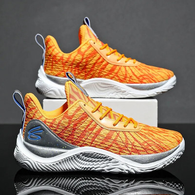 Модни щампи Оранжеви мъжки маратонки Баскетболна мрежа Дишащи баскетболни обувки за двойка Неплъзгащи се спортни обувки Мъжки кошници homme
