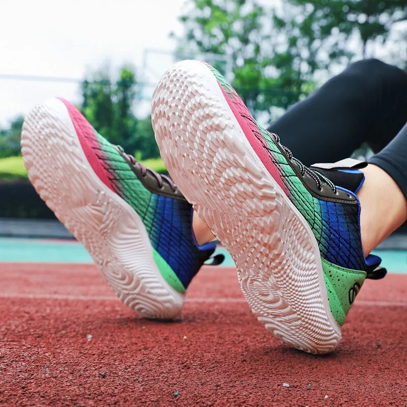 Pantofi de baschet pentru bărbați portocalii cu imprimare la modă, plasă de baschet, pantofi de baschet de cuplu respirabili, pantofi sport anti-alunecare