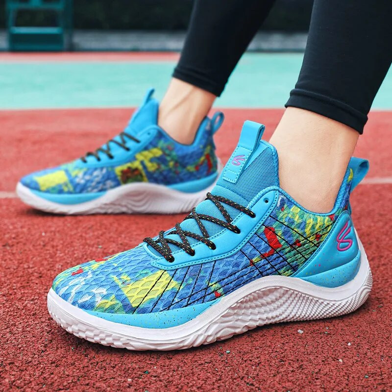 Pantofi de baschet pentru bărbați portocalii cu imprimare la modă, plasă de baschet, pantofi de baschet de cuplu respirabili, pantofi sport anti-alunecare