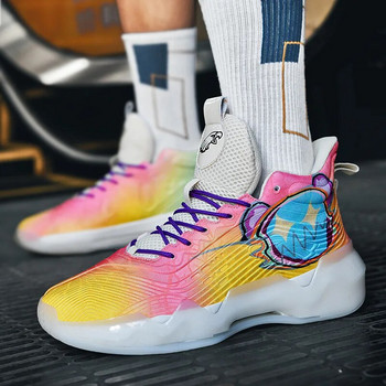 Професионални мъжки баскетболни обувки Неплъзгащи се мъжки високи маратонки Модни цветни баскетболни маратонки Мъжки флуоресцентни обувки