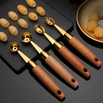 Ahunderjiaz-Кухненски комплект инструменти, инструменти за рязане на плодове, лъжица с топчета за плодове, неръждаема стомана 304, кръгла лъжица, копач на топки