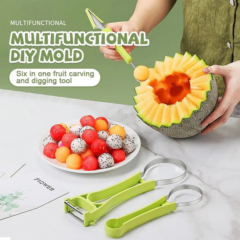 Cuțit pentru pepene galben Cuțit pentru cioplit fructe Actualizare 6-în-1 Cuțit pentru fructe și legume Multifuncțional Dig Pulp Instrument de bucătărie Gadget