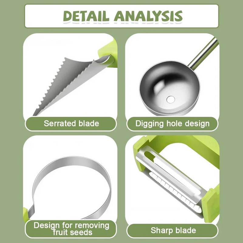 Cuțit pentru pepene galben Cuțit pentru cioplit fructe Actualizare 6-în-1 Cuțit pentru fructe și legume Multifuncțional Dig Pulp Instrument de bucătărie Gadget