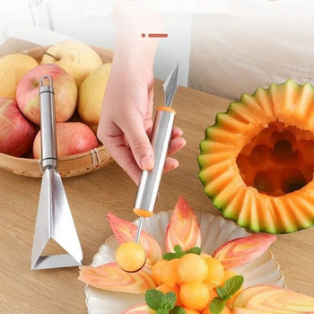 Fruit Push Knife Διπλής κεφαλής Melon Baller Scoop Τριγωνικό σχήμα Αποφλοιωτής λαχανικών Πιατέλα φρούτων καρπούζι Εργαλείο κουζίνας