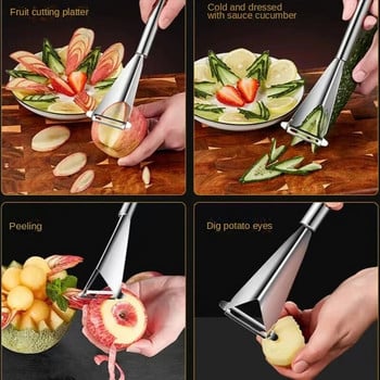 Fruit Push Knife Διπλής κεφαλής Melon Baller Scoop Τριγωνικό σχήμα Αποφλοιωτής λαχανικών Πιατέλα φρούτων καρπούζι Εργαλείο κουζίνας