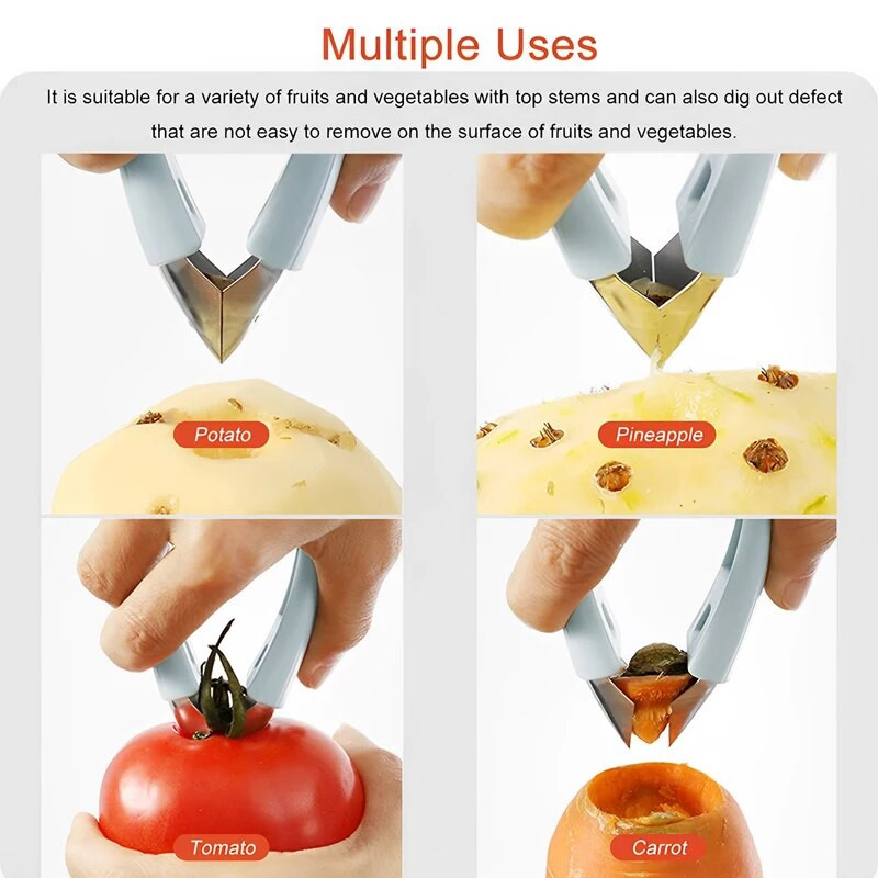 Coață de ananas Îndepărtați tăietor din oțel inoxidabil Ustensile de coajă căpșuni Curățător de roșii Cartofi Fructe Agrafe pentru coajă Dispozitive de bucătărie