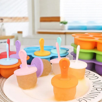 Πολύχρωμο καλούπι σιλικόνης Popsicle Φόρμα φαγητού σιλικόνης για μπάλα παγωτού Μωρό σέικ φρούτων Εργαλεία παρασκευής παγωτού Παγωτομηχανή