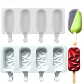Mucegai pentru înghețată din silicon cu 4 celule Cub de gheață Popsicle Butoi Mucegai Desert Congelator Suc DIY Mold Maker Instrumente Stick de ghiocete
