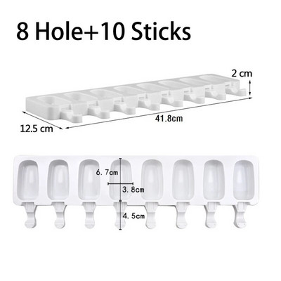 Φόρμα παγωτού σιλικόνης 4/8 Hole Food Grade Φόρμα παγωτού Ice Pop Cube με μπαστουνάκια Επιδόρπιο DIY Magnum Φόρμα για κέικ Παγωτομηχανή