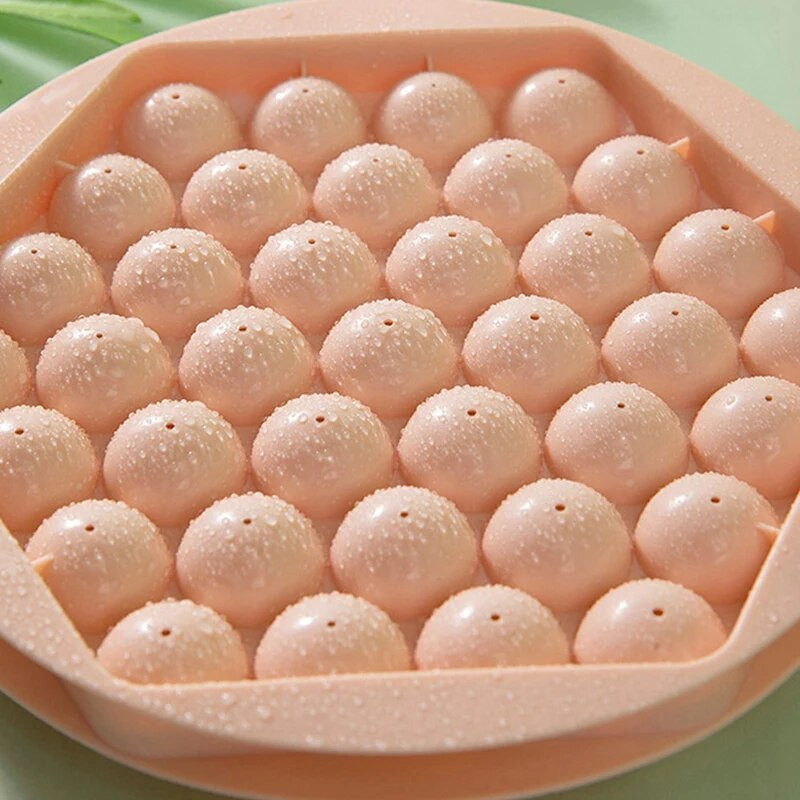 2 pachete tavă pătrată pentru gheață, rotundă, hexagonală, cu capac, formă mini-cercală pentru fabricarea bilei de gheață pentru congelator, sferă de gheață cu 37 de grile